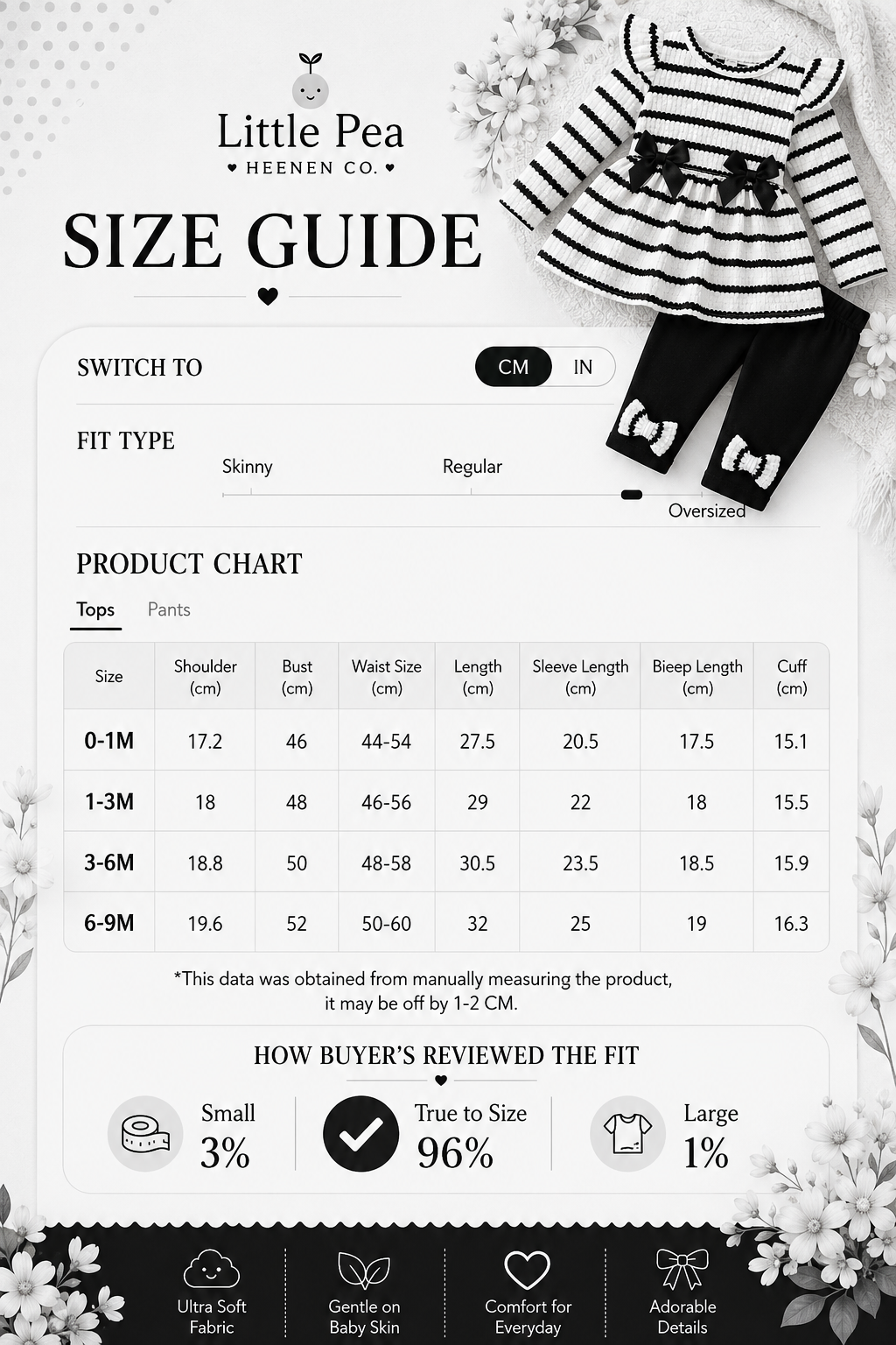 Bella Stripe Set size guide