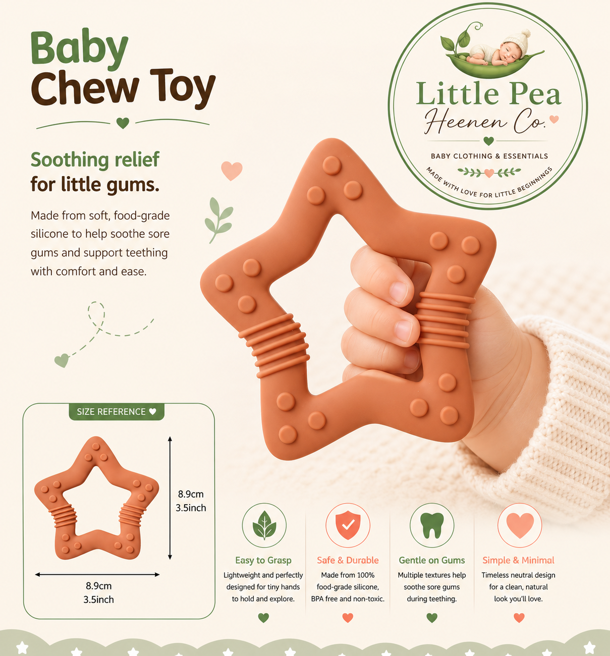 Star Baby Chew Toy / Silicone Teether — Terracotta